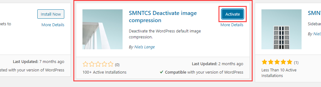Activate SMNTCS Deactivate Image Compression