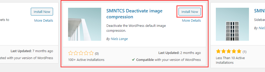 Install SMNTCS Deactivate Image Compression