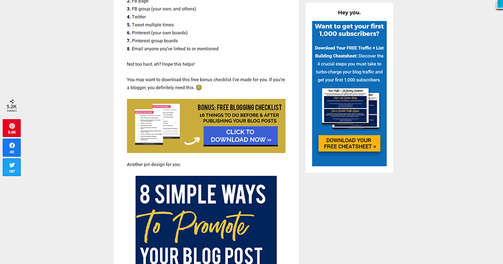 Raelyn Tan's 'Free Blogging Checklist' content upgrade