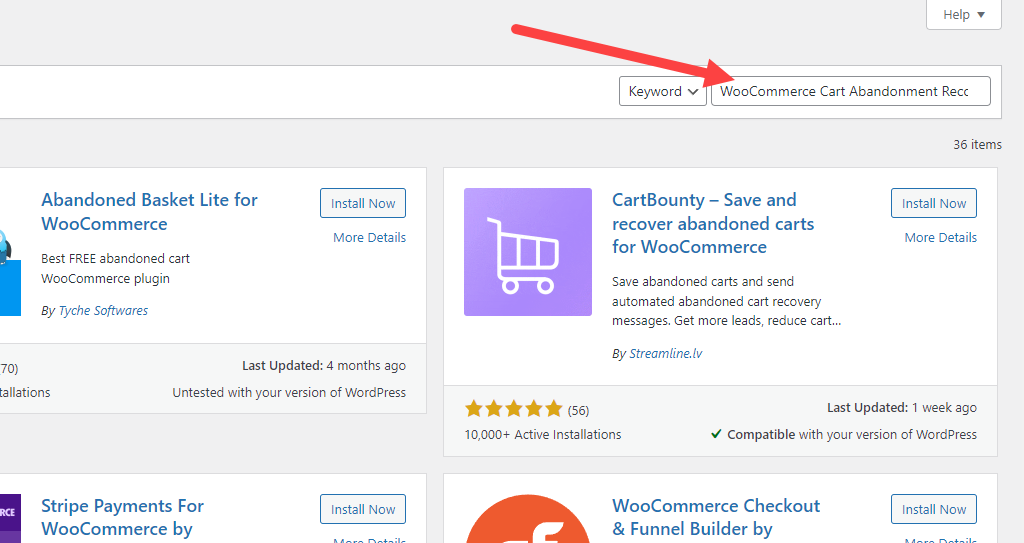 Search for 'WooCommerce Cart Abandonment Recovery'