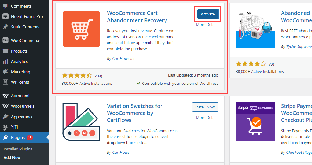 Activate WooCommerce Cart Abandonment Recovery